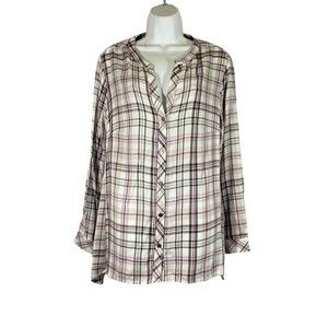 Workshop Republic Clothing Plus Size‎ 1X Button Up Shirt White Coral Plaid